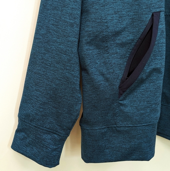 Lands' End Quarter Zip Pullover Jacket Kangaroo Pocket Stretchy Teal Blue Medium - Picture 3 of 12
